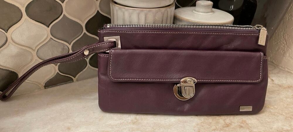 Perlina dark purple leather clutch purse
